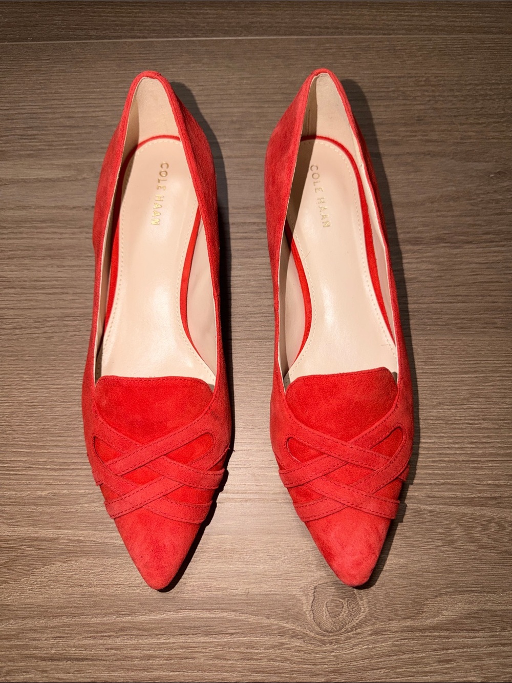 Cole Haan Blakeli Skimmer Red Suede Pointed-Toe Flats
